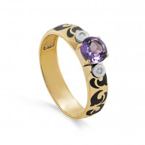 Кольцо из лимонного золота KABAROVSKY с аметистом, бриллиантом и эмалью K11-21690-5302 фото