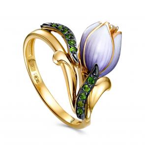 Кольцо из лимонного золота KABAROVSKY с бриллиантом, финифтью и хромдиопсидом K11-21718-20922 фото