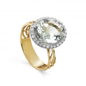 Кольцо из лимонного золота KABAROVSKY с бриллиантом и празиолитом K11-21729-21100 фото