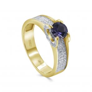 Кольцо из лимонного золота KABAROVSKY с бриллиантом и иолитом K11-21807-21300 фото