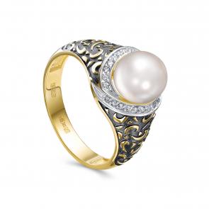 Кольцо из лимонного золота KABAROVSKY с бриллиантом и жемчугом K11-21939-1589 фото