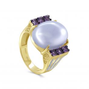 Кольцо из лимонного золота KABAROVSKY с аметистом, бриллиантом и халцедоном K11-21957-8089 фото