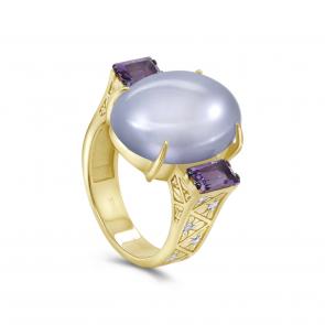 Кольцо из лимонного золота KABAROVSKY с аметистом, бриллиантом и халцедоном K11-21963-8089 фото