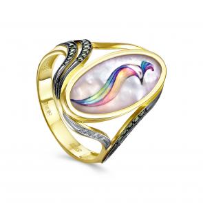 Кольцо из лимонного золота KABAROVSKY с бриллиантом, перламутром и хромдиопсидом K11-21980-62489 фото