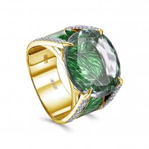 Кольцо из лимонного золота KABAROVSKY с бриллиантом, эмалью и празиолитом K11-22006-21105 фото