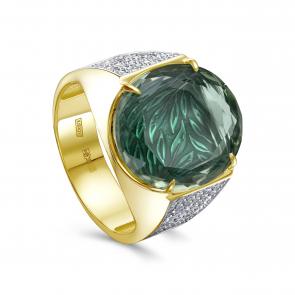 Кольцо из лимонного золота KABAROVSKY с бриллиантом, эмалью и празиолитом K11-22007-21105 фото