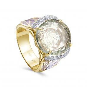 Кольцо из лимонного золота KABAROVSKY с бриллиантом, эмалью и празиолитом K11-22120-21101 фото