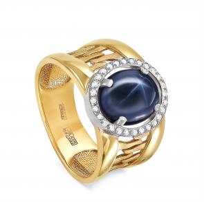 Кольцо из лимонного золота KABAROVSKY с бриллиантом и звездчатым сапфиром K11-2574-1400 фото