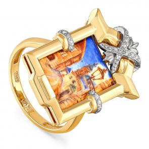 Кольцо из лимонного золота KABAROVSKY с бриллиантом и финифтью K11-2993-1022 фото