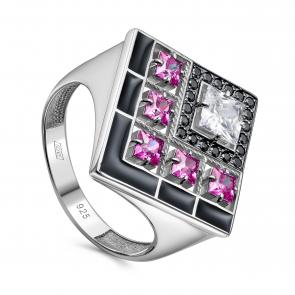 Серебряное кольцо KABAROVSKY с фианитом, эмалью и рубиновым корундом K11-420-0102 фото