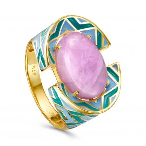 Кольцо из лимонного серебра KABAROVSKY с кунцитом и эмалью K11-513-20301 фото