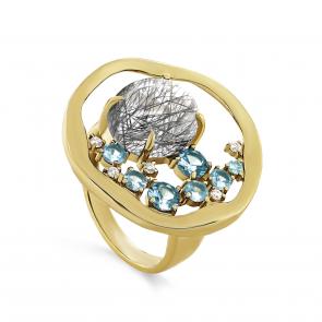 Кольцо из золочёного серебра KABAROVSKY с фианитом и кварцем K11-582-5131 фото