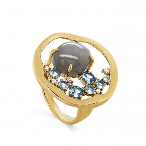 Кольцо из золочёного серебра KABAROVSKY с фианитом и лунным камнем K11-582-8731 фото