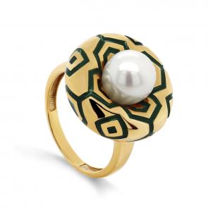 Кольцо из золочёного серебра KABAROVSKY с жемчугом и эмалью K11-691-1513 фото