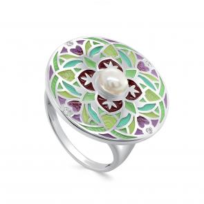 Серебряное кольцо KABAROVSKY с фианитом, жемчугом и эмалью K11-718-1501 фото
