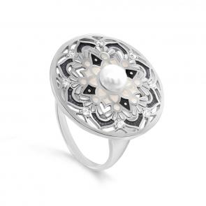 Серебряное кольцо KABAROVSKY с фианитом, жемчугом и эмалью K11-719-1501 фото