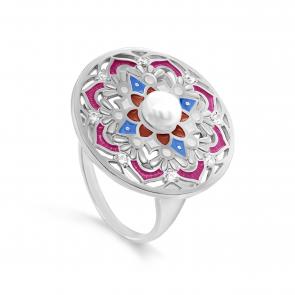 Серебряное кольцо KABAROVSKY с фианитом, жемчугом и эмалью K11-719-1590 фото