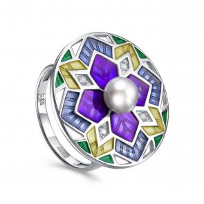 Серебряное кольцо KABAROVSKY с фианитом, жемчугом и эмалью K11-865-1501 фото
