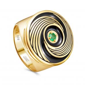 Кольцо из золочёного серебра KABAROVSKY с изумрудом и эмалью K11-944-1202 фото