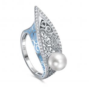 Серебряное кольцо KABAROVSKY с фианитом, жемчугом и эмалью K11-966-1505 фото