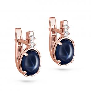 Золотые серьги KABAROVSKY с бриллиатом и звездчатым сапфиром K12-01064-1400 фото