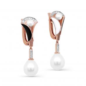 Золотые серьги KABAROVSKY с бриллиантом, жемчугом и эмалью K12-01476-1501 фото