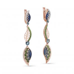 Золотые серьги KABAROVSKY с бриллиантом, эмалью, Лондон топазом и хромдиопсидом K12-01558-2501 фото