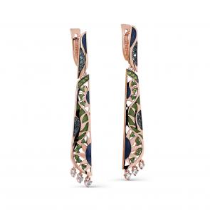 Золотые серьги KABAROVSKY с бриллиантом, эмалью и хромдиопсидом K12-01563-2701 фото