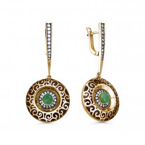 Золотые серьги KABAROVSKY с бриллиантом, изумрудом и эмалью K12-01966-1225 фото