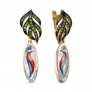 Золотые серьги KABAROVSKY с бриллиантом, перламутром и хромдиопсидом K12-01980-62489 фото