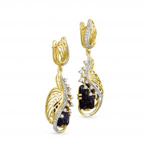 Серьги из лимонного серебра KABAROVSKY с Swarovski и авантюрином K12-033-1387 фото