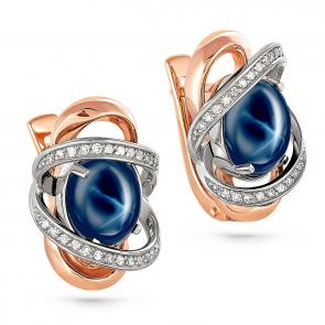 Серьги из золота KABAROVSKY с бриллиантом и звездчатым сапфиром K12-0516-1400 фото