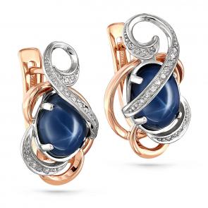 Серьги из золота KABAROVSKY с бриллиантом и звездчатым сапфиром K12-0950-1400 фото