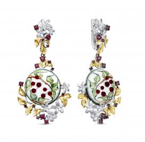 Серьги из белого золота KABAROVSKY с топазом и финифтью K12-11240-8522 фото