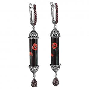 Серьги из белого золота KABAROVSKY с бриллиантом, керамикой, топазом Swarovski и финифтью K12-11268-8522 фото