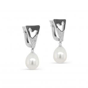 Серьги из белого золота KABAROVSKY с бриллиантом и жемчугом K12-11400-1589 фото
