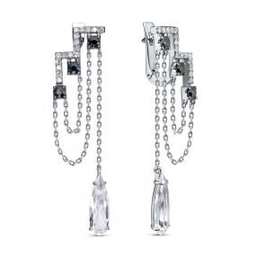 Серьги из белого золота KABAROVSKY с бриллиантом, сапфиром и горным хрусталём K12-11802-5589 фото