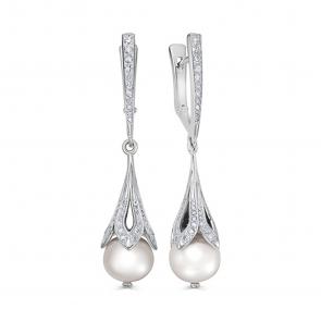 Серьги из белого золота KABAROVSKY с бриллиантом и жемчугом K12-12085-1500 фото