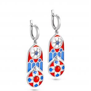 Серебряные серьги KABAROVSKY с ониксом, эмалью и Swarovski K12-127-6601 фото