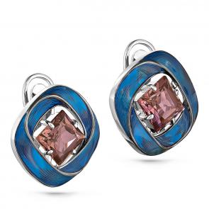 Серебряные серьги KABAROVSKY с ситаллом цвета Морганит и эмалью K12-153-7307 фото