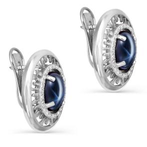 Серьги из белого золота KABAROVSKY с бриллиантом и звездчатым сапфиром K12-1574-1400 фото