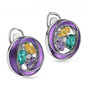 Серебряные серьги KABAROVSKY с ситаллом цвета Цитрин, Аметист, Гидротермальный изумруд с фианитом и эмалью K12-160-7426 фото