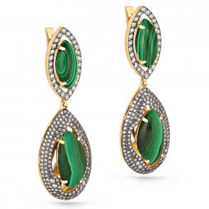 Серьги из лимонного золота KABAROVSKY с бриллиантом и малахитом K12-21053-4600 фото