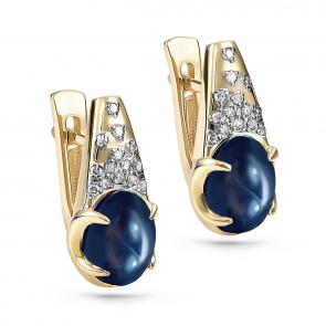 Серьги из лимонного золота KABAROVSKY с бриллиантом и звездчатым сапфиром K12-21100-1400 фото