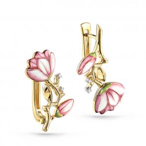 Серьги из лимонного золота KABAROVSKY с бриллиантом и финифтью K12-21194-1022 фото