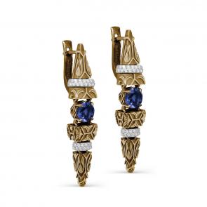 Серьги из лимонного золота KABAROVSKY с бриллиантом и кианитом K12-21344-9889 фото