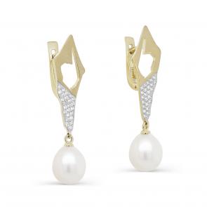Серьги из лимонного золота KABAROVSKY с бриллиантом и жемчугом K12-21399-1500 фото