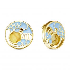 Серьги из лимонного золота KABAROVSKY с янтарём и эмалью K12-21431-10607 фото