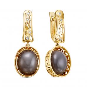 Серьги из лимонного золота KABAROVSKY с бриллиантом и лунным камнем K12-21521-8700 фото