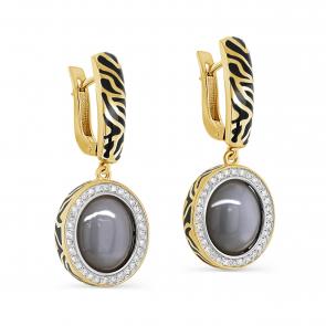 Серьги из лимонного золота KABAROVSKY с бриллиантом, эмалью и лунным камнем K12-21658-8702 фото